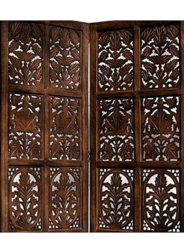 Image of Wooden Partition for Living Room, Privacy Divider, Wooden Room Separator, Divider for Office, Partition for Puja Room, (Mix Frame Design - Brown) (6 Feet 4 Panel)
