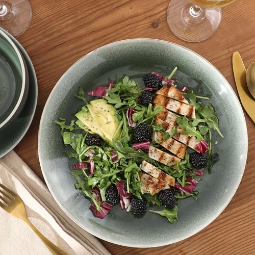 Image of Gibson Elite Pine Coast Plates and Bowls Sets, 12-Piece Stoneware Dinnerware Sets, Reactive Glaze Dish Set - Green