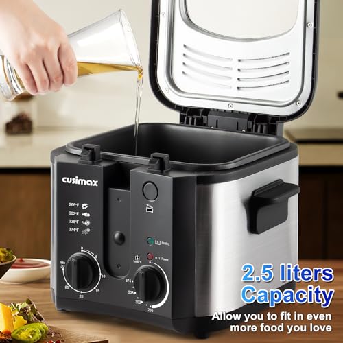 CUSIMAX Electric Deep Fryer for Home Use, 2.5 Liter 1500W Small Deep Fryer with Basket, Adjustable Temperature & Time, Lid with View Window and Odor Free Filter - Image 6