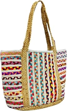 Jute Cotton Straw Beach Bags Buckets Handbag Shoulder Bag Tote Bag for Women Organizer Bag Natural Fiber Hand Woven Storage Handbags Multicolor