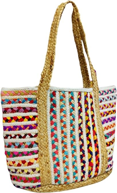 SHIVERO HOMES Jute Cotton Straw Beach Bags Buckets Handbag Shoulder Bag Tote Bag for Women Organizer Bag Natural Fiber Hand Woven Storage Handbags