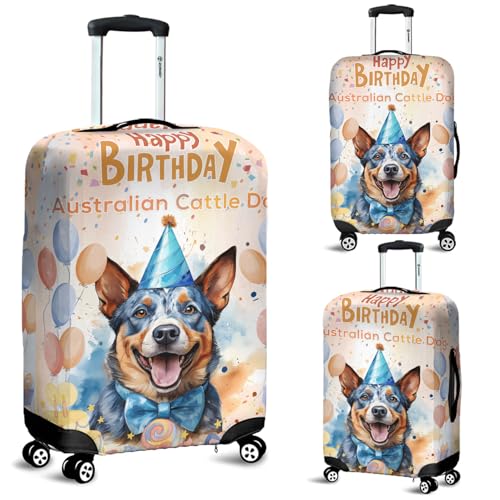 Personalized Custom Name Watercolor Australian Cattle Dog Happy Birthday Celebration Balloons Gift Party Travel Luggage Cover Heeler Lover Gifts Suitcase Dust Protective Decor - 000282