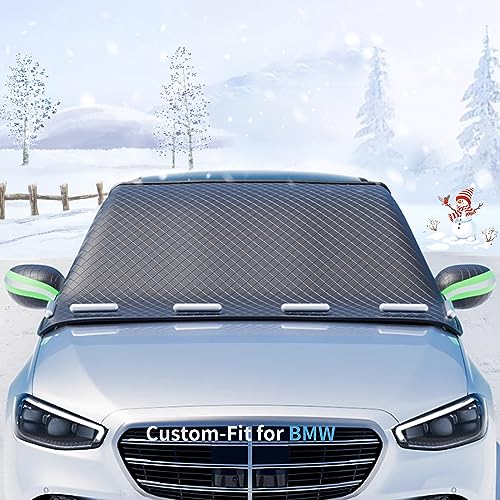 Image of Custom fit for BMW Windshield Snow Covers, 8 Layers WAaterproof Windproof Protection, Frost Defense, Ice, Sun, Snow, Designed for BMW Accessories (for BMW 7 Series)