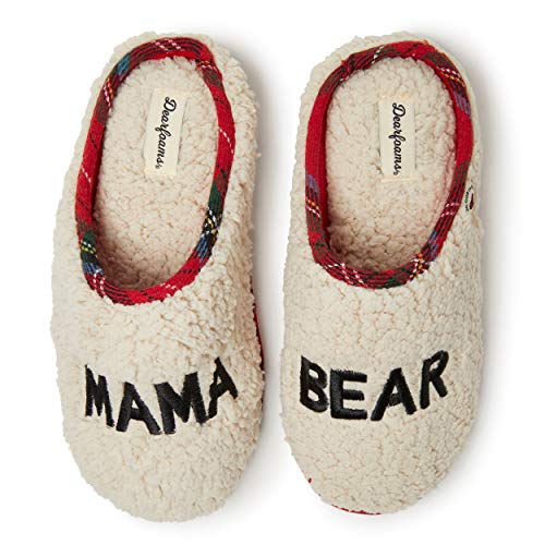 Dearfoams Women's Family Collection Mama Bear Plaid Clog Slipper, Crème Brulee, X-Large
