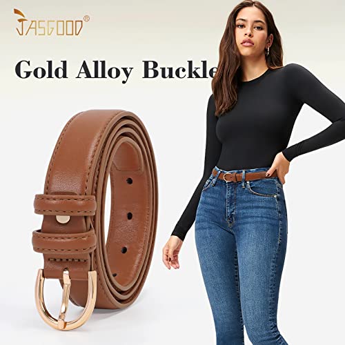 JASGOOD Women's Leather Belt Fashion Dress Belt with Gold Buckle for Ladies Jeans Pants2