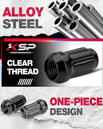 Image of KSP M12x1.5 Lug Nuts Black, 20pcs 12mmx1.5 Lug Nut 6 Spline Lugnuts for Honda Accord CRV Civic Fusion Focus Escape XR-V Element Pilot Impala, Closed End Aftermarket Nuts with 1 Socket Key for Chevy