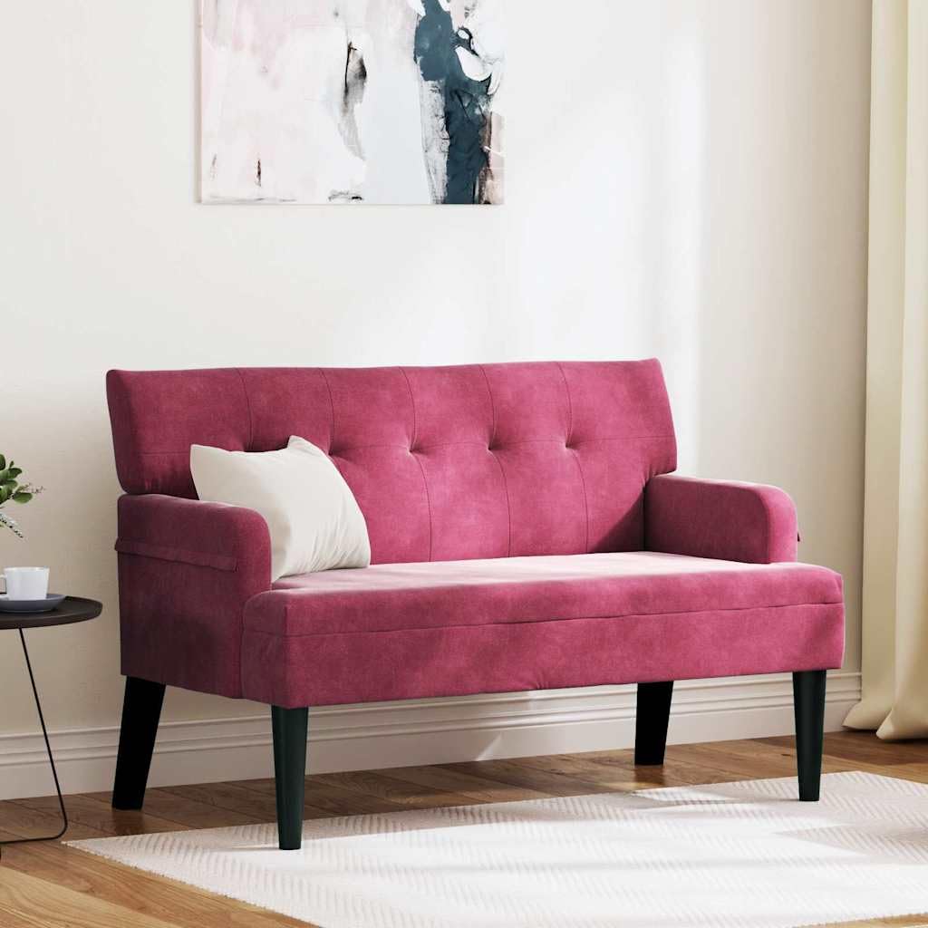 Banc Chesterfield en velours rouge vin avec dossier rembourré 112 x 65,5 x 75 cm, banc pour couloir, salon, chambre à coucher, banc rembourré stable avec pieds en bois massif, banc de salle à