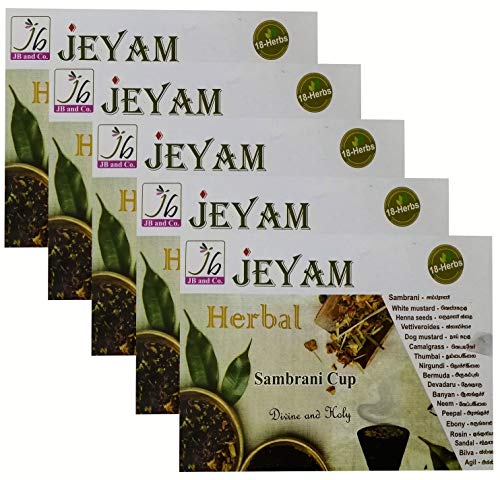 Image of JB AND CO JEYAM Natural Sambrani Dhoopam Dozen Box (12-Cups) HERBAL flavor dhoop cups Mooligai Sambrani (HERBALS) (Pack of 4 x 12 = 48 Cups)