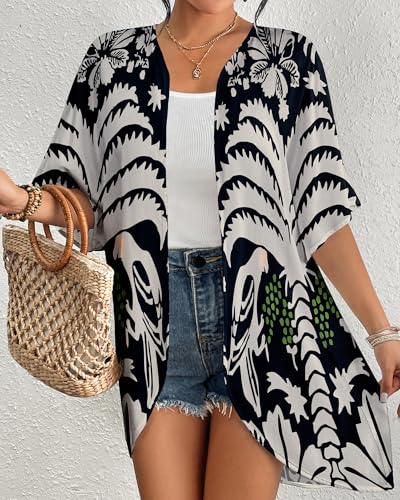 Bsubseach Women’s Kimono Swimsuit Coverup Boho Floral Print Cardigan Half Sleeve Beach Bathing Suit Cover Up Loose Tops2