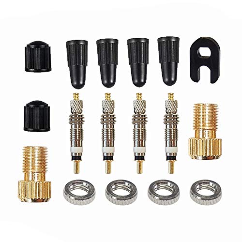 Preisvergleich Produktbild Kiwochy 17 Teile Sclaverand Ventil Ersatz Set Ventileinsatz Entferner Tool Kit Fahrradventil Adapter Autoventil Luft Pumpe Kompressor Aufsatz Französische Presta Ventil Rennrad Ventile