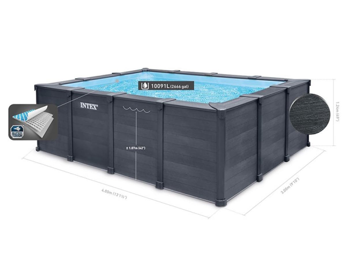 Intex - 26396GN - Kit Piscine Tubulaire rectangulaire Graphite (L) 4,00 x (l) 3,00 x (h) 1,24m