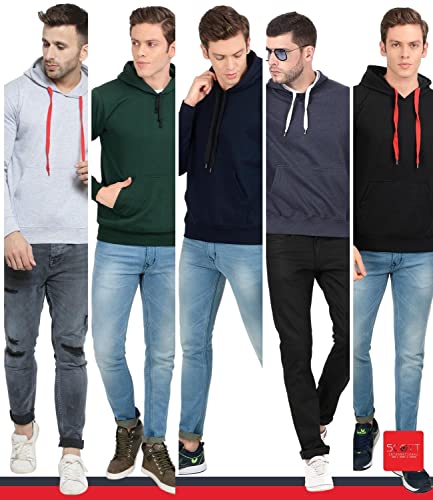 Image of Scott International Men's Solid Cotton Hoodies for Men, Trendy and Comfortable Sweatshirts for Men, Stylish Winter Wear with Hood and Pockets, Fashionable Hooded Sweatshirts
