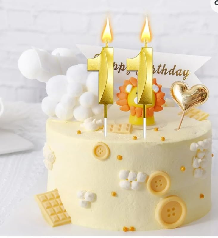 Image of Number Candles 3 Inch For Birthday, Wedding, Engagement, Valentines Day Celebration, Bridal Shower, Bachelors Decoration Gold (Numerical No 11), Wax, Unscented
