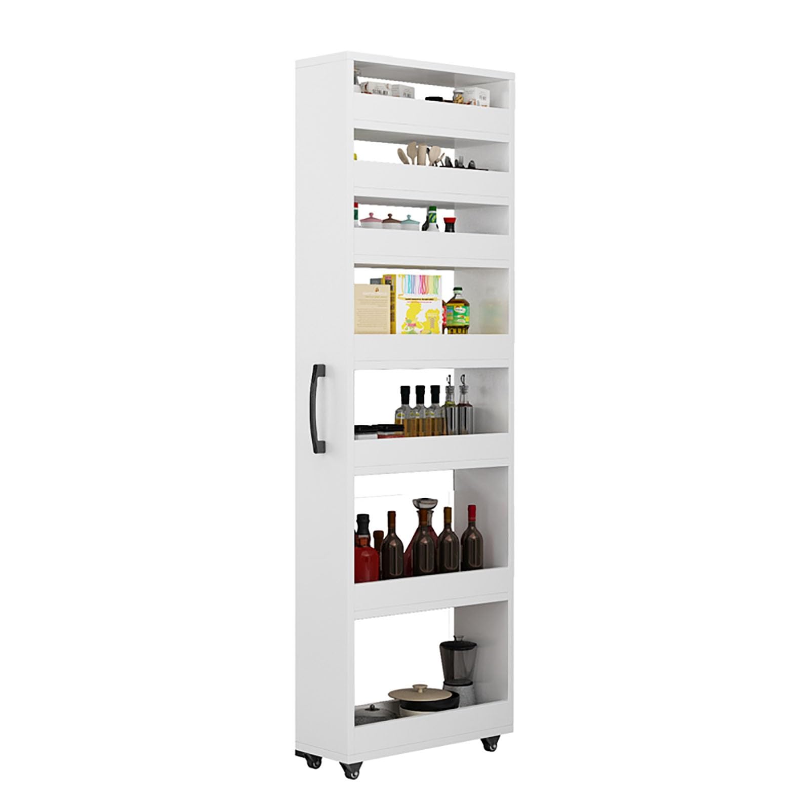 Scaffale da cucina a 7 ripiani – Scaffale stretto in legno Sto su ruote, carrello multiuso su entrambi i lati, perfetto per piccoli piccoli, ideale per lato frid e cucina nizat – bianco caldo h