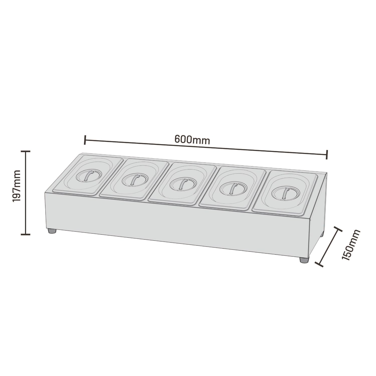 cozze® Soporte para pizza – Recipiente de ingredientes de acero inoxidable con tapa – Estación para pizza con 5 compartimentos – Accesorio para cocina y preparación de pizza