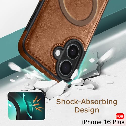 Image of TheGiftKart Genuine Leather Finish Back Cover Case for iPhone 16 Plus | Shockproof Design | Raised Edges for Camera & Screen Protection | Stunning Minimalist Design Case (MagSafe Compatible, Brown)