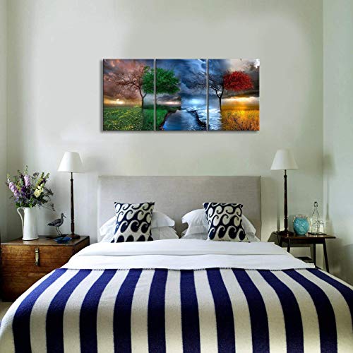 Kalawa Four Change Seasons Trees Canvas Prints Vintage Print Poster For Living Room Bedroom Home Decorations Wooden Framed Ready To Hang(12" W X 16" H X 3 Panels) #TOP2