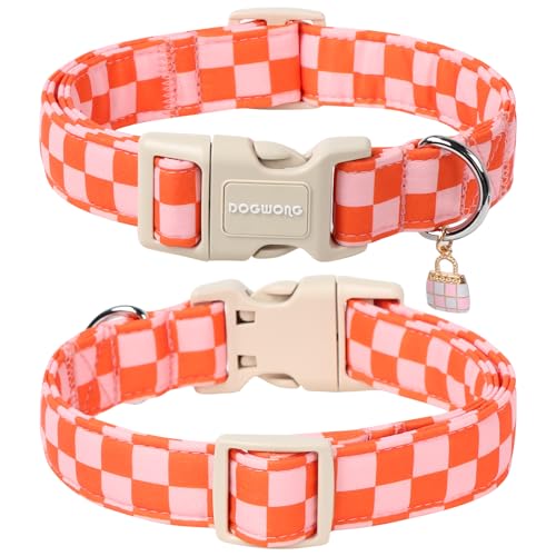 DOGWONG Hundehalsband, Hunde Halsband für Kleine Mittlere und Große Hundes, Komfort Gemustertes Hundehalsbänder Verstellbares, Rosa Plaid Hunde Kragen