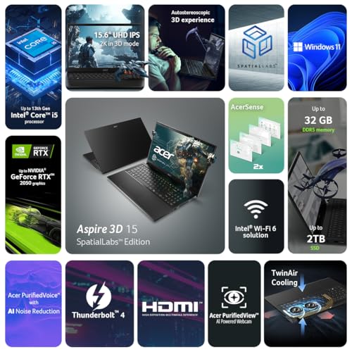 Acer Aspire 3D 15 SpatialLabs Edition Gaming Laptop Intel Core i5-13420H Processor (16GB/512GB/NVIDIA RTX2050/Win11Home) A3D15-71GM, 39.6 cm(15.6")... - Image 2