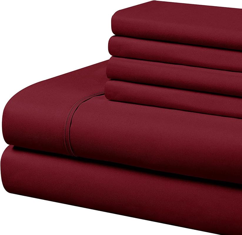 600 Thread Count (40cm) Deep Pockets – 100% Egyptian Cotton Bed Sheets 6 Piece Set, Hotel Quality & Breathable Cotton Sheets - Burgundy Solid, Double Size.