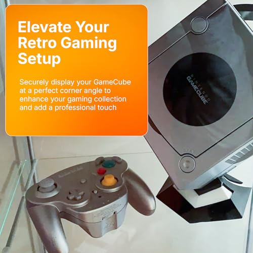 SplashNColor Display Stand Compatible with Nintendo Gamecube - Corner Console One-Piece Design – Perfect for Displaying Game System Without GBP – Retro Gaming Stand Game Player Stand - ABS (Black) - Thumbnail 3