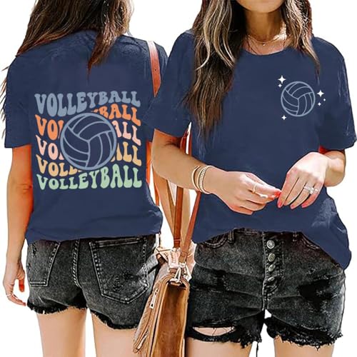 Volleyball T-Shirts Women Funny Volleyball Mom Game Day Shirts Graphic Casual Tee Tops Volleyball Player Gift2