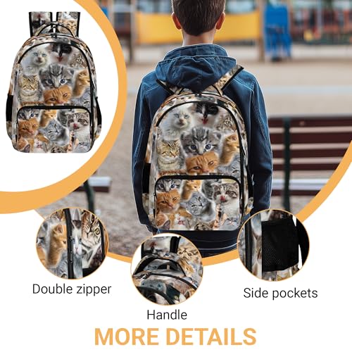 Cute Cats Backpack for Kids Boys Girls, Funny Cat Backpack for School Outdoor Travel 16.5inch3