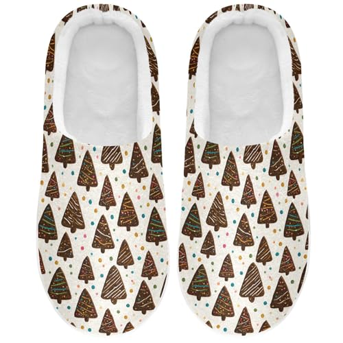 Fuzzy Memory Foam Slippers for Women/Men Christmas Tree Chocolate Cookies Pattern Fluffy Winter House Shoes Indoor and Outdoor2