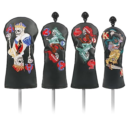 Housse de club de golf cadeau idéal pour golfeur, lot de 4 protections bois broderie poker