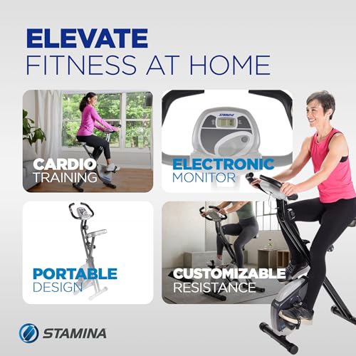 Image of Stamina Upright Exercise Bike 1308 - Fitness Bike with Smart Workout App - Exercise Bike for Home Workout - Up to 300 lbs Weight Capacity | Foldable Stationary Bike for Home Workout; Up to 250 lbs Weight Capacity