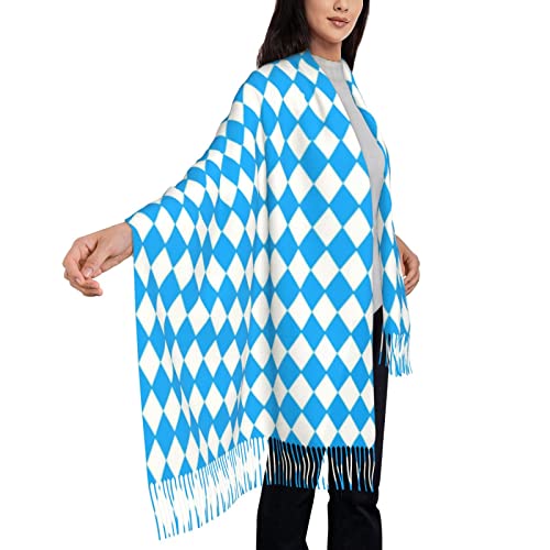 Soft Cashmere Feel Scarf Winter Warm Scarves Large Pashmina ShawlBlue And White Diamond Pattern Bavarian Flag4