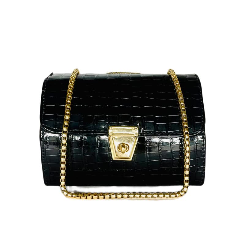 Image of REHBAR Croco PU women Side Sling Bags Non Detachable Shoulder Chain Strap Buckle Snap Closure
