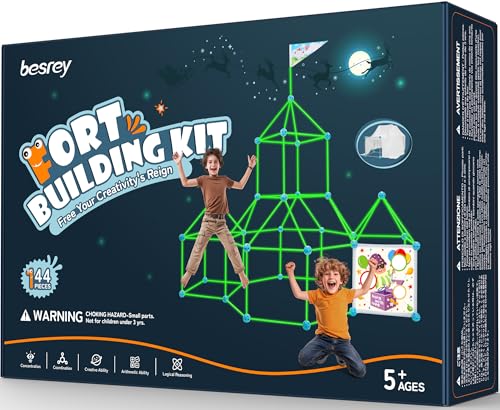 besrey Höhle Bauen Kinder – 144PCS Konstruktionsspielzeug mit Wurfspiel, Kinder Höhle, Outdoor Garten Spielzeug, Kreatives Bauset für Indoor/Outdoor, XXL Bausteine, Höhlenbauset