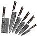 Full Tang 6 Pieces Damasco Cuchillo de acero Santoku Cleaver Cuchillo Cuchillos de cocina Cuchillo de cocina Desierto Ironwood Madera Manija (Color : QIAN 6 pcs)