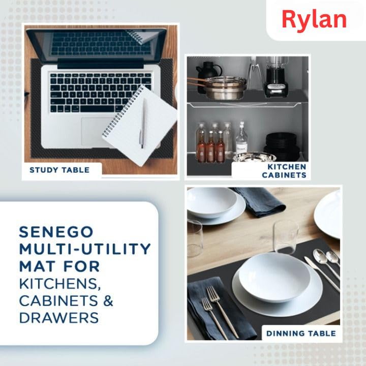 Image of Rylan (45 cm x 5 m) Multipurpose Anti-Slip Mat, Sheet for Fridge, Kitchens, Cupboard, Drawers, Shelf Liner | Super Strong EVA, Water Resistant (Diamond Texture, Black)