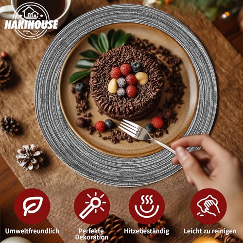 NAKIHOUSE Tischsets Abwaschbar Rund Geflochten Grau Tischset 12er Set – Ansicht 3