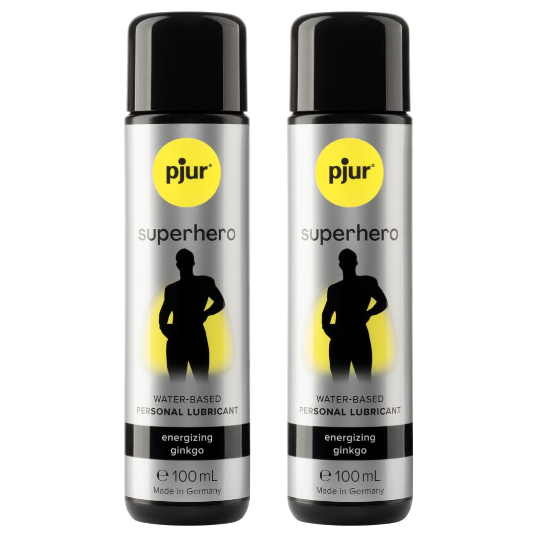 pjur superhero Energizing Glide - Gel lubrifiant stimulant au ginkgo - Fortifiant et stimulant - Pour les hommes qui en veulent plus (100ml) (Lot de 2)