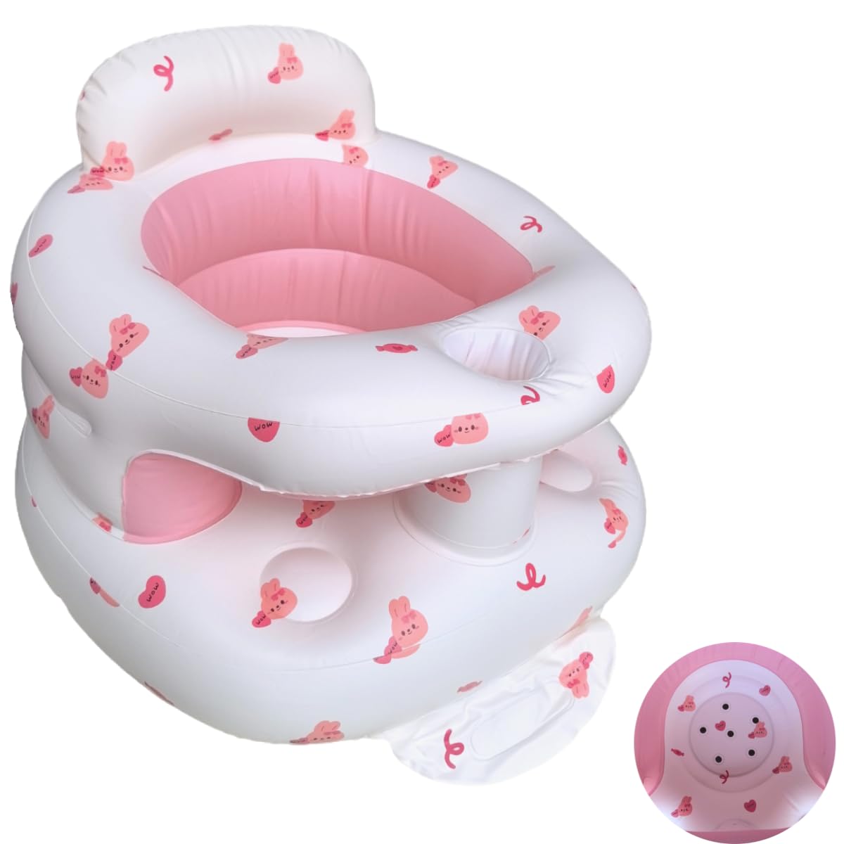 Seggiolino gonfiabile per bambini da 4 a 24 mesi con pompa ad aria integrata, supporto per la schiena per bambini, sedia per sedersi, sedia per baby shower, sedile (Rosso)