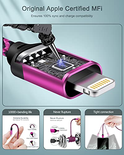 Image of iPhone Charger for 14 /13 /12 /12 Mini /12 Pro /12 Pro Max /SE /11 /11 Pro /11Pro Max /XS /XR /8 /7 /6s, iPad, iPod,Fast Charging Braided Cable with USB Wall Charger, Dual USB Block 6ft Cord