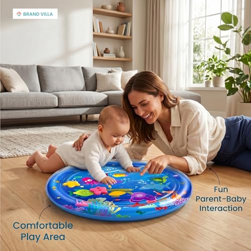 Image of BRAND VILLA Baby Water Play Mat for Tummy Time, Inflatable Leak Proof Sensory Activity Playmat with Colorful Sea Animals, BPA Free Early Development Toy for Infants & Toddlers 3-24 Months, Baby Gift