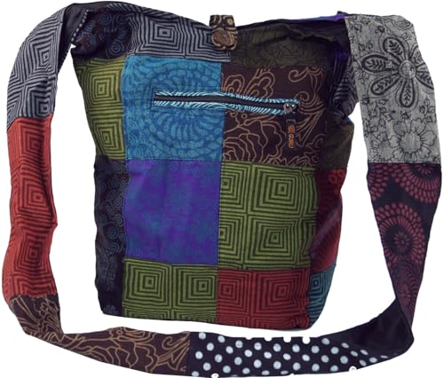 GURU SHOP Sadhu Bag, Schulterbeutel Patchwork, Nepalbeutel, Goatasche - Model 1, Herren/Damen, Mehrfarbig, Baumwolle, Size:One Size, 35x37x20 cm, Alternative Umhängetasche, Handtasche aus Stoff