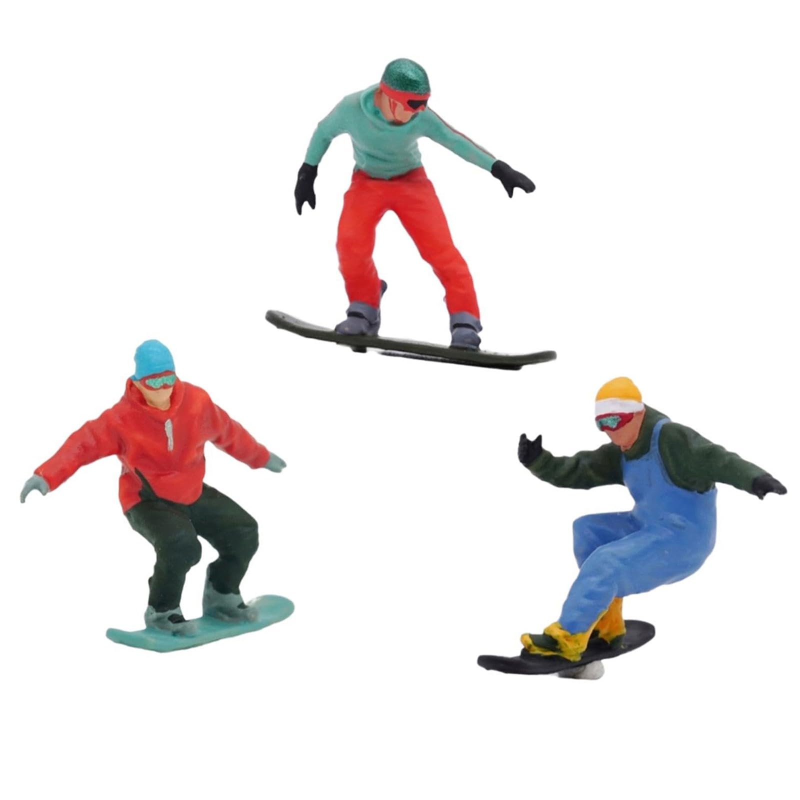 1/64 Scale Skiing Snowboarding Figures Hand Painted Polyresin Holiday Skiers Snowboarders for Miniature Winter Scene Miniature Snow Skiers Figurines