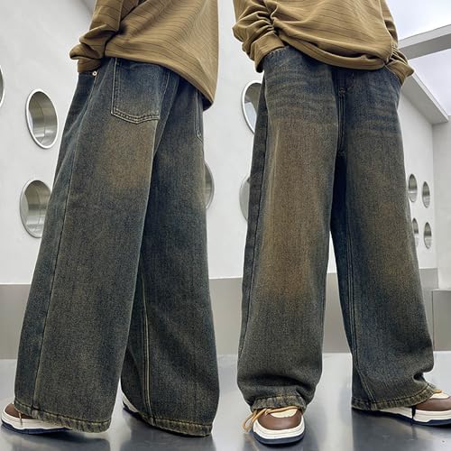 Boys Fleece Jeans Wide Straight Leg Denim Pants Casual Elastic Waist Trousers Loose Fit Stretch Winter Warm Pants2