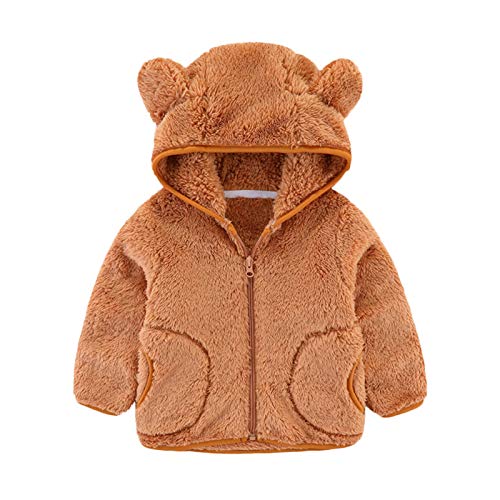 Toddler Kids Fleece Hooded Jacket Coat with Ears Zipper Lightweight Long Sleeve Thick Toddler Boy