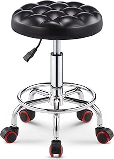 Round Rolling Stool PU Leather Swivel Drafting Stools with Foot Rest Height Adjustment Spa Salon Tattoo Work Office Massage Stools Task Chair with Wheels