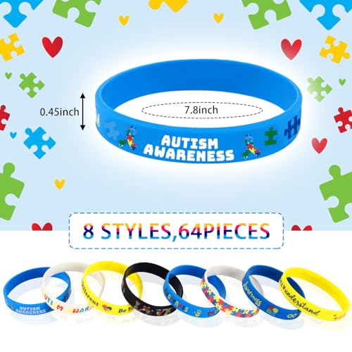 Image of JUNEBRUSHS 64pcs Autism Awareness Wristband Silicone Bracelets Bulk