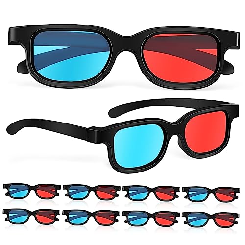 KICHOUSE 10 Pcs Red Cyan Anaglyph Glasses 3D Viewing for Computer Theater Home Theater Stereoscopic Glasses