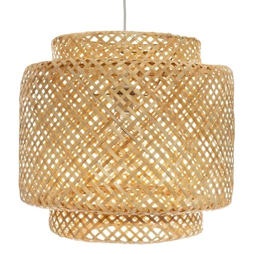 Lampara Techo, Lampara Colgante Techo de Fibra de Bambu, Tamaño 38 x 40 cm, Casquillo E27, 40W Max, Cable 80 cm, Perfecta Lampara de Salon, Dormitorio, Estudio, Porche