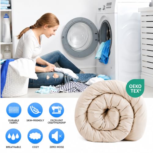 Image of EASELAND Full Size Down Alternative Comforter, Beige, 82x86 Inches | Quilted Duvet Insert for All Seasons, Soft Lightweight Bedding with Corner Tabs, Breathable Machine Washable Hotel Quality