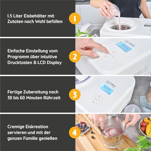 TZS First Austria Eismaschine | 1,5L | Kompressor | Entnehmbarer Edelstahl Behälter | Rezeptheft | LCD-Bildschirm | Eiscreme & Joghurt | Kühlhaltung – Bild 8